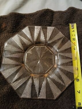 Octagonal Pressed Glass Plate with Starburst Pattern - Light Pink
